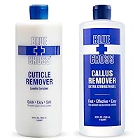 Blue Cross Hydrating, Moisturizing, Strengthening Cuticle Remover Oil with Lanolin + Extra Strength Callus Remover Gel for Heel or Feet, 32 oz each, 2 pack Professional Bundle