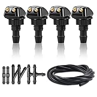 4pcs Front Windshield Washer Nozzles Including Adapters and Hoses, Front Windshield Washer Nozzle kit,Windshield Washer Nozzles Wiper Spray Fit for Most Cars