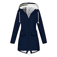 Long Sleeve Jacket Zip Up Rain Coat For Women Waterproof Lined Fleece Fur Overcoat Oversized Loose Solid Jacket