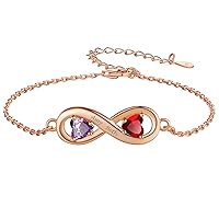 Personalized Infinity Love Symbol Link Bracelets for Women 925 Sterling Silver Birthstone Bracelet Adjustable Engraved Chain Christmas Mother's Day Birthday Jewelry Gifts for Mom Girls Her