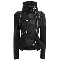 Women's Zip Pu Turtleneck Leather Jacket Faux Leather Zip Up Moto Biker Jacket Pu Bomber Jacket Cropped Coats