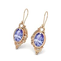 7X5MM Oval Shape Tanzanite Gemstone 925 Sterling Silver Women Jewelry filigree Dangle Wire Earrings
