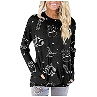 Women's Long Sleeve Tops Fall Casual T Shirts Printed Graphic Blouse Loose Fit Sweatshirt Basic Oversized Pullover