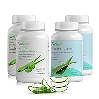 AloeCure Organic Aloe Vera Capsules Pack - 4 Pieces - 2 x Aloe Vera Capsules, 2 x Probiotics + Enzymes