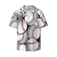 Funny Baseball Men's Summer Short-Sleeved Shirts, Casual Shirts, Loose Fit with Pockets