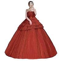 Women's Strapless Quinceanera Dresses Puffy Tulle Wedding Evening Party Ball Gown