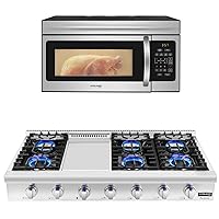GASLAND Chef 30 Inch Over-the-Range Microwave Oven OTR1603S + Professional Slide-in 36'' Natural Gas Rangetop Pro RT4806