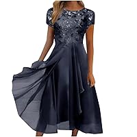 Slip Dress for Women, Women's Dress Chiffon Elegant Lace Patchwork Dress Cut-Out Long Dress Bridesmaid Evening Dress