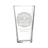 Customized, Flippin Awesome Pinball 16 oz Pint Beer Glass Premium Engraved Logo Design Permanent Personalized Custom Beverage Glasses Laser Engraving