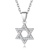 Suplight 925 Sterling Silver Jewish Star of David Necklace, Stainless Steel Gold Plated Islamic Hand of Fatima Heart Oval Allah Necklaces for Women Men (with Gift Box)