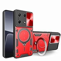 Case for Redmi Note 13 Pro 5G,Military Flashing [Built-in Kickstand] Magnetic Rotate Ring Holder Heavy Duty TPU+PC Shockproof Protect Phone Case for Xiaomi Redmi Note 13 Pro 5G (Red)
