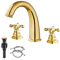 gotonovo Bathroom Faucets for Sink 3 Hole 2 Handles Bathroom Sink Widespread Faucet with Pop Up Drain,Waterlines Bathroom Sink Fixtures Polished Gold Classic