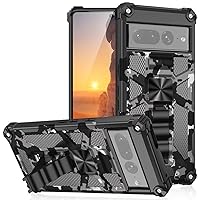 Case for Google Pixel 7A,Camouflage Military Car Holder Protection [Built-in Kickstand] Magnetic Heavy Duty TPU+PC Shockproof Phone Case for Google Pixel 7A 5G,6.1 Inch 2023 (Black White)