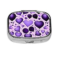 Fashional Purple Heart Print Pill Organizer, Travel Pill Box, Square Mini Pill Box, 2 Compartment Pill Box