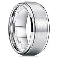 King Will Basic Tungsten Ring for Men 6mm 7mm 8mm 9mm 10mm Silver Blue Tungsten Wedding Band Matte Brushed Finish Comfort Fit