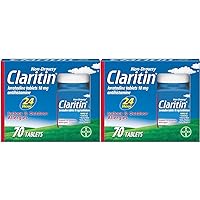 Claritin 24 Hour Allergy Medicine, Non-Drowsy Prescription Strength Allergy Relief, Loratadine Antihistamine Tablets, 70 Count (Pack of 2)