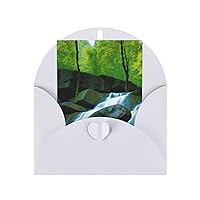 Mountain With Waterfall Print Blank Greeting Cards, Love Buttons, Pearl Paper Envelopes Suitable For Various Occasions - Anniversary Cards, Thank You Cards, Holiday Cards, Wedding Cards, Congratulations, And More