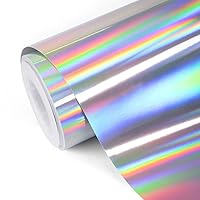 TECKWRAP Glossy Rainbow Holographic Silver Chrome Vinyl 1ftx5ft