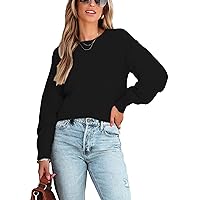 Beautiful Nomad Women's Crewneck Sweater Puffy Long Sleeve Pullover Shirt Loose Lightweight Knit Jumper Tops