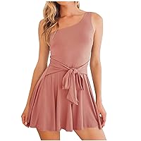 One Shoulder Romper Women's Sleeveless Tie Front Short Rompers 2023 Summer Outfits Sexy Solid Jumpsuits Shorts
