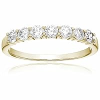 1/2 carat (ctw) Diamond Wedding Anniversary Band for Women, Round Diamond Engagement Ring 14K Yellow Gold Prong Set 0.50 cttw, Size 4-10