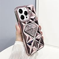 Luxury 3D Diamond Soft TPU Glitter Case for iPhone 15 Pro Max 11 12 13 14 Pro Electroplated Sparkle Phone Cover,Pink,for iPhone 14 ProMax