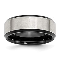 The Black Bow Men's 8mm Stainless Steel & Black Plated Beveled Edge Band