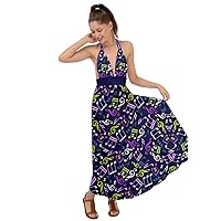 CowCow Womens Radio Cd Player Music Festival Musical Notes Treble Clef Backless Maxi Beach Dress, XS-3XL