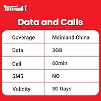 China SIM Card with Calls and Text 4G Network 30 Days 3GB Data 60 Minutes to Mainland China, Receiving SMS Free (Requires Real Name verification)