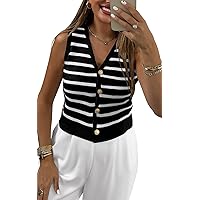 NALANISA Women's Trendy Sleeveless Knit Striped Sweater Vest Tank Tops 2024 Summer Slim Fitted Tee Shirts Blouse