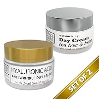 Dead Sea Collection Anti-Wrinkle Day Cream for Face with Hyaluronic Acid and Sea Minerals (1.69 fl.oz) Anti-Wrinkle Day Cream with Hemp & Tea Tree (1.69 fl.oz) - Bundle