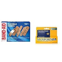 Brand Flexible Fabric Adhesive Bandages for Wound Care & First Aid, 100 ct with Neosporin + Maximum-Strength Pain Relief Dual Action Antibiotic Ointment, 1 oz