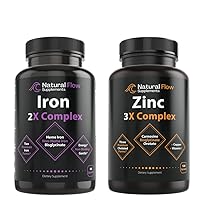 Zinc Supplement Complex with Copper and Vitamin C - Natural Flow 3X Zinc Carnosine and Iron Supplement 2-in-1 Complete Complex - Natural Flow 2X Heme and Chelated Non Heme Iron Bisglycinate