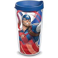 Marvel - Captain America Iconic Made in USA Double Walled Insulated Tumbler Cup Keeps Drinks Cold & Hot, 16oz, Clear