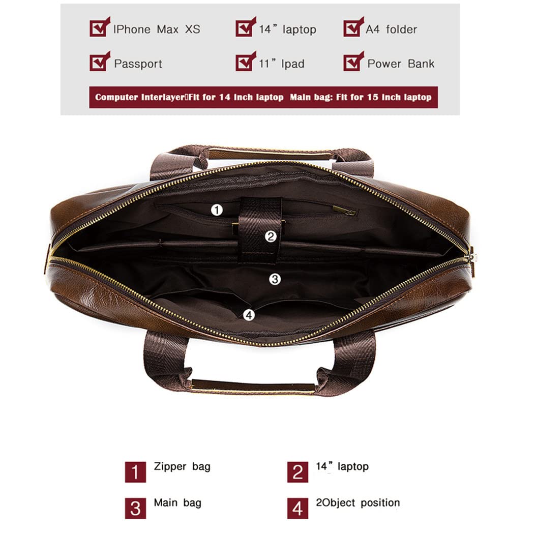 Haitpant Men's Genuine Leather Briefcase Laptop Bag Natural Leather Messenger Briefcases Bags