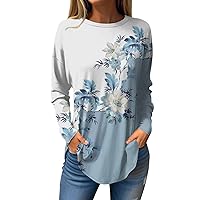 Sexy Floral Shirts for Women Casual Crewneck Long Sleeve Tunic Tops Loose Fashion Print Cute Teen Sweatshirts