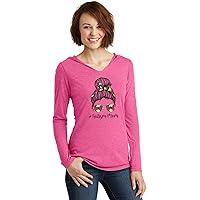 Autism Mom Bun Puzzle Pieces Womens Long Sleeve Lightweight Hoodie