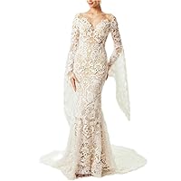 Mermaid Vintage Wedding Dress V-Neck Strapless Trumpet Sleeves Chapel Train Bridal Gown with Embroidered 2024