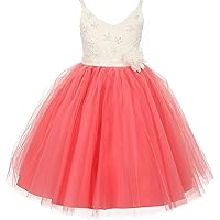 Two Tone V Neck Beaded Lace Top Easter Princess Flowers Girls Dresses