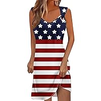 American Flag Dresses for Women Summer Patriotic Sleeveless Dress 4th of July Pullover Beach Dresses