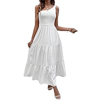 Dresses for Women Women's Dress Swiss Dot One Shoulder Shirred Detail Ruffle Hem Dress Dresses