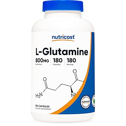 Nutricost L-Glutamine 800mg, 180 Capsules - Gluten Free, Non-GMO