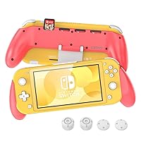 Grip for Nintendo Switch Lite, OIVO Pink Grip with Adjustable Stand and 5 Game Slots for Nintendo Switch Lite- 4 Thump Caps Included