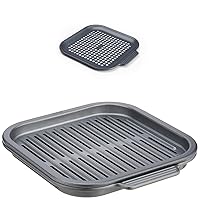 Instant Vortex Official Nonstick Perforated Pizza Pan, Gray & Instant Vortex Official Nonstick Grill Pan, 2-Piece, Gray