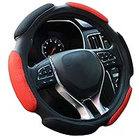 Auto Steering Wheel Cover Soft Hand Pad Cushion Slip-on Universal Fit 15'' / 38 cm (Black&red)