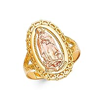 14k Yellow White Rose Gold Oval Virgin Mary Ring Lady Guadalupe Band Portrait Style Solid 20MM, Size 8