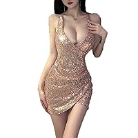 Women's Sexy Sleeveless Spaghetti Strap V Neck Backless Low Cut Dresse Party Mini Dress Clubwear