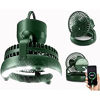 Odoland 10000mAh Portable Camping Fan with LED Lantern, Rechargeable Battery Operated Fan with Light, Personal Fan with Hanging Hook for Tents Car Emergency Power Outages Hurricane Survival Kit,Green