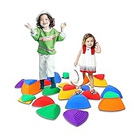 Balance Stepping Stones for Kids Toys Play Indoor and Outdoor Non-Slip Promoting Balance and Coordination River Stones 25 Rainbow Color