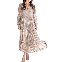 Women Fashion V-Neck Long Sleeve Surplice Wrap Ruched Sequins Bodycon Dress